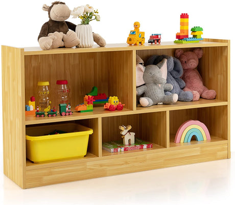 GYMAX Kids Storage Shelf Unit, 5-Cubby Wooden Children Bookcase, Toy Storage Organizer for Playroom Bedroom (Natural).