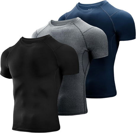 Niksa 1 Pack or 3 Packs Compression Tops for Men Short Sleeve Mens Running Top Mesh Design Quick Dry Base Layer Top for Gym Sports Fitness Workout Cycling,Training.