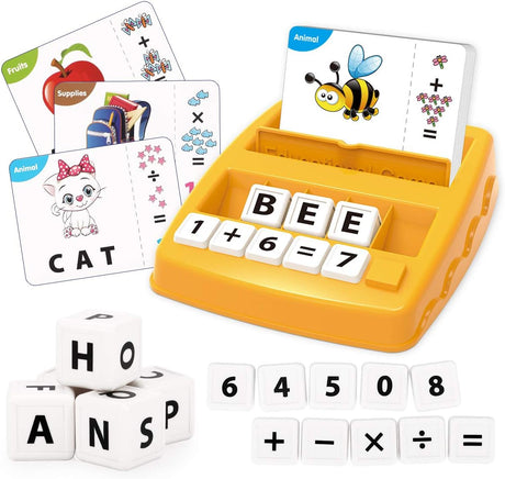 REMOKING Kids Toys for 3-8 Year Old Boys Girls,Match Letter and Spell Word Game with Flash Cards,Alphabet and Math Puzzle,Educational Learning Board Game,Gift Toy for 3 4 5 6 7 Years Old Kids(Yellow).