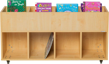 Wonderwall Slimline Mobile Kinderbox Book Storage Unit (Beech, with 3 bays & 3 undershelves) ideal school, library, & early years learning resource.