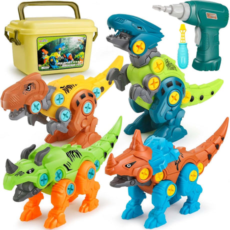 Dreamon Take Apart Dinosaur Toys for Kids with Storage Box Electric Drill DIY Construction Build Set Educational STEM Gifts for Boys Girls.