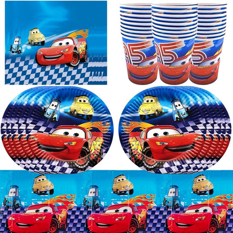 MGKEOUF Cars Birthday Decorations 51pcs Cars Party Tableware Set,Car Party Supplies for Boys birthday,Car Tableware Decoration for Kids Includes Plates Napkins Tablecloths For 10 Guests.