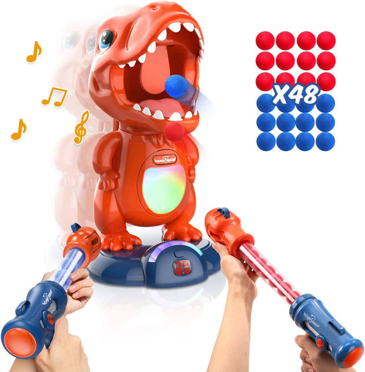 Movable Dinosaur Shooting Toys for Kids Target Shooting Games with 2 Air Pump Gun, Party Toys with Score Record, LED & Sound, 48 Foam Balls Electronic Target Practice Toys Gift for Boys and Girls.