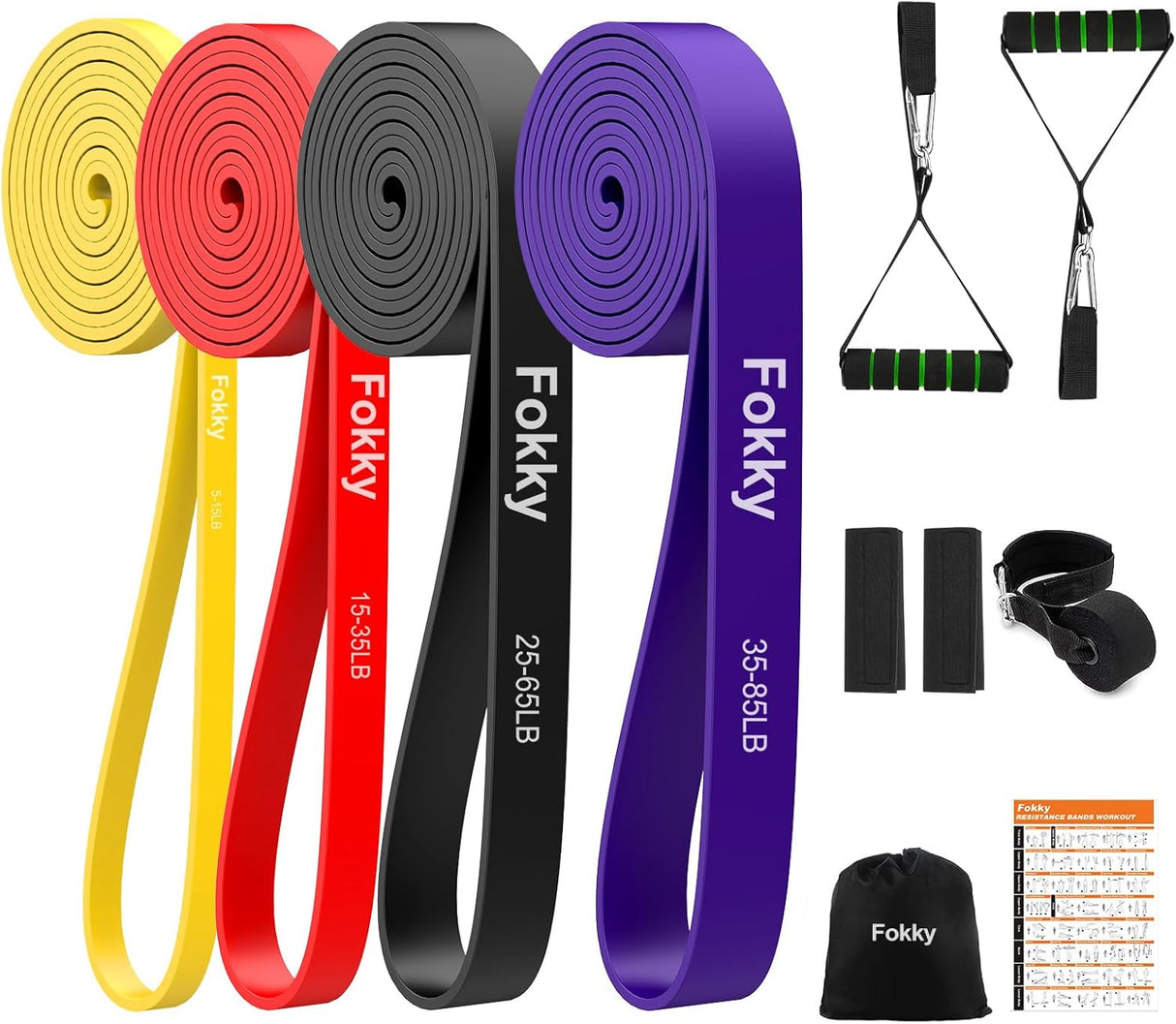 Resistance Bands Set, 4 Levels Exercise Bands for Men Women,Pull Up Bands Gym for Crossfit Fitness Strength Training Yoga- with Door Anchor,Handles, Protective Covers, Bag and Training Instruction.