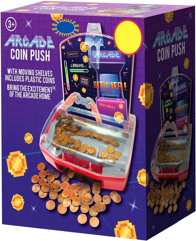 AJ Coin Push Machine - Kids Children Colorful Pushing Game Arcade Machines - Battery Operated Toy Fun Play Games - 150 Coins, Guided Coin Launcher, Xmas Birthday Gift.