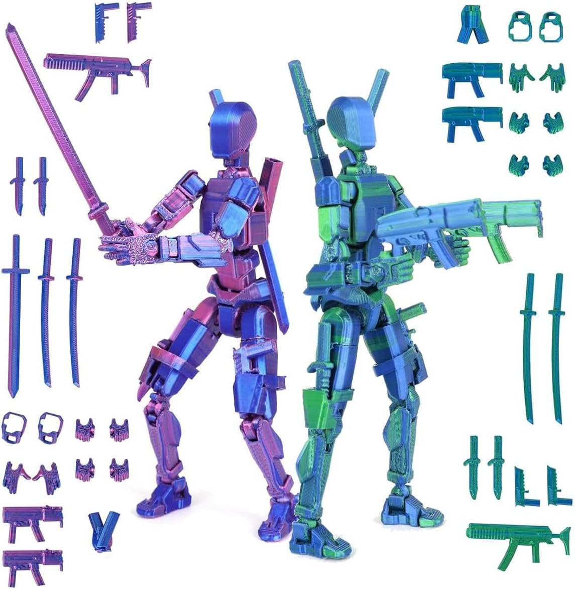 PEKOIU T13 Action Figure Set (Assembly Completed), 3D Printed Multi-Jointed, Titan 13 Action Figures, Multi-Articular Lucky Mobile Robot Nova T-13,Desktop Decorations for Game Lovers Toys (Red/Blue).