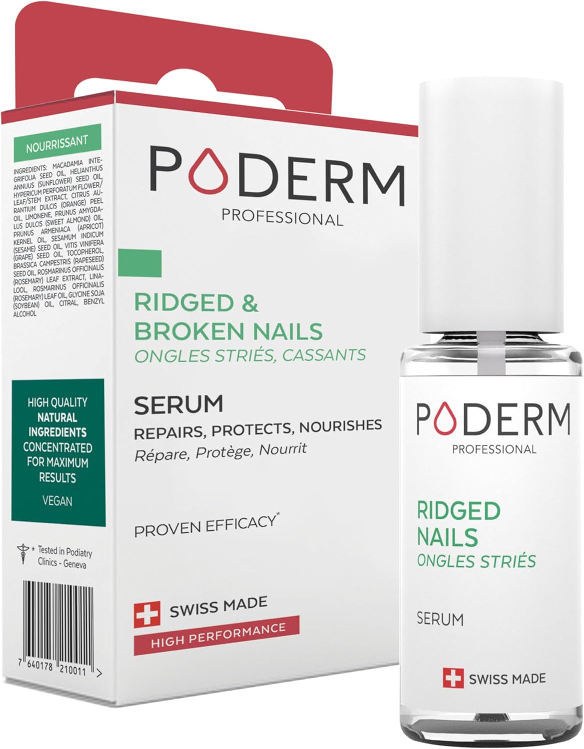 PODERM - FRAGILE, SPLITTING, RIDGED NAILS - 2-in-1 treatment with plants with restorative, strengthening and nourishing properties - Professional solution for hands/feet - Quick & easy - Swiss Made.