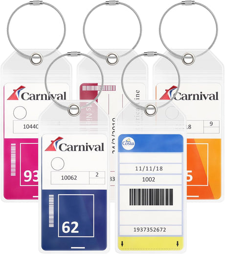 Cruise Luggage Tag Holders Large (5 Pack) Clear Waterproof PVC Tag Holder with Zip Seal & Steel Loops - Travel Vacation Accessories - Cruise Essentials - Carnival - Princess Cruises - P&0 - MSC.