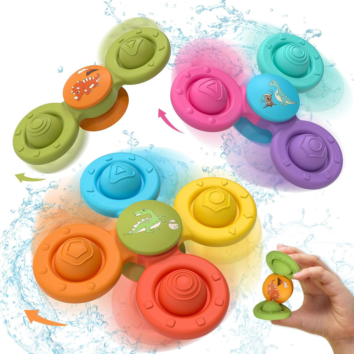 Lehoo Castle Suction Cup Spinner Toys, All Silicone Bath Toys, Baby Sensory Toys, Fidget Spinner Toys with Suction 3 Pcs, Baby Travel Toys for Toddler 1-3.