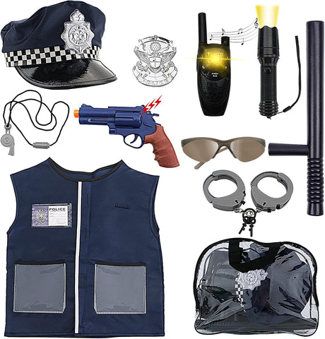 deAO Police Costume Kids, Police Costume Accessories with Vest, Hat, Toy Shotgun and more, Role Play Police Play Children Police Dressing Up for Boys and Girls.