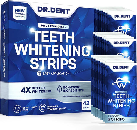 DRDENT Professional Teeth Whitening Strips 21 Treatments - Safe for Enamel - Non Sensitive Teeth Whitening - Whitening Without Any Harm - Pack of 42 Strips + Mouth Opener Included.