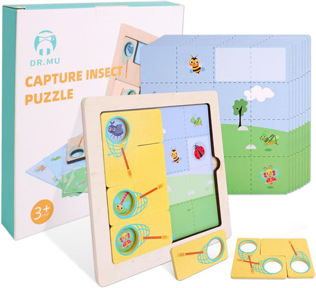 Wooden Puzzles for 3+ Year Olds-Capture Dinosaurs, Logic Jigsaw Puzzles for Kids with 60 Levels of Advanced Difficulty IQ Puzzle Game, Brain Teaser Puzzles for Kids Age 3 4 5 6.