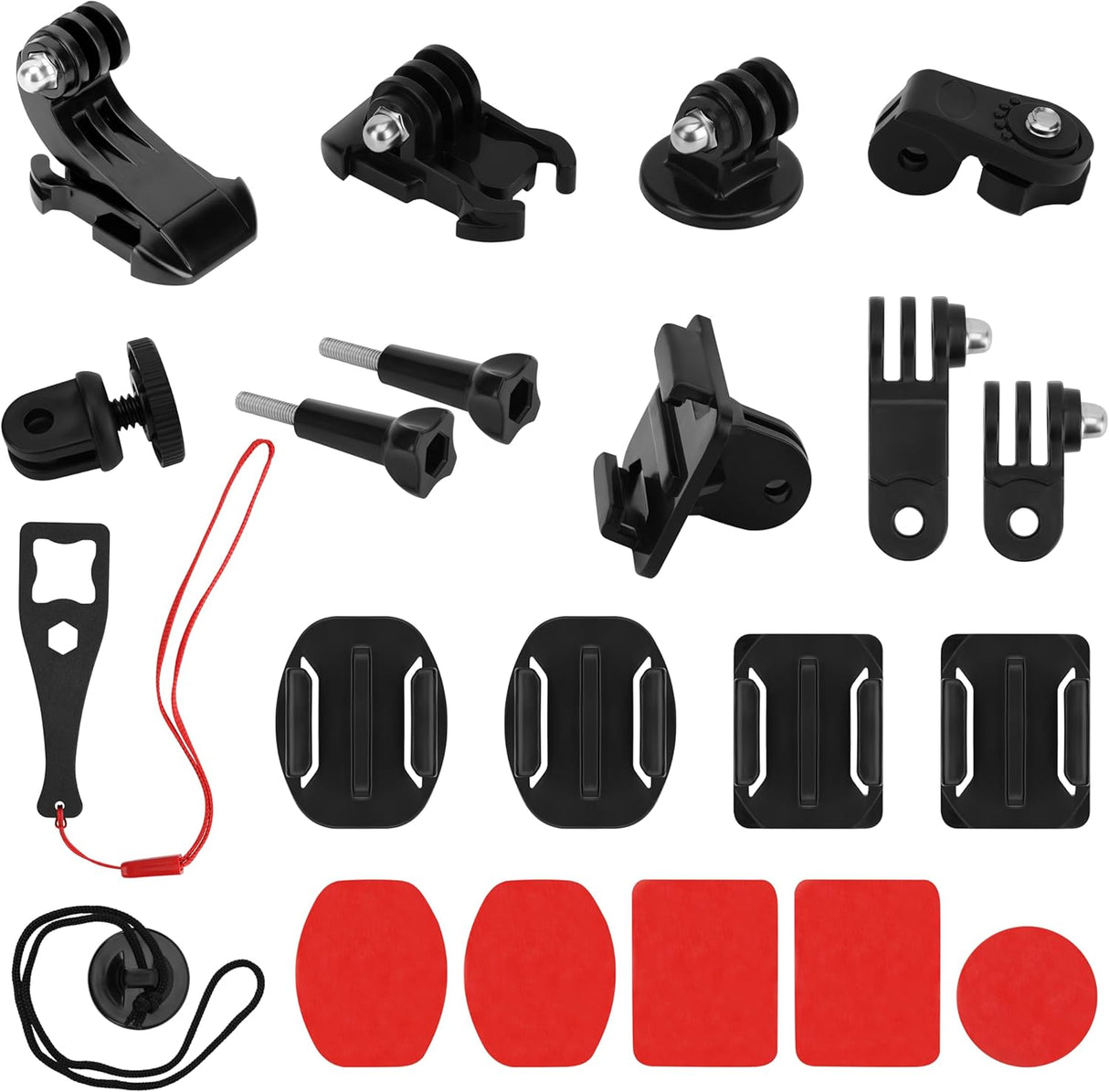 BELLE VOUS Universal Action Camera Mount Accessory Kit - 20-in-1 Grab Bag Mount Kit Compatible with Universal Action Sports Cameras - Adhesive Sticky Mounts & J Hook Buckle for Helmet/Chin Mount.