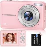 Digital Camera, FHD 1080P 44MP Digital Cameras Compact, 2.4"" LCD Rechargeable Digital Cameras, Vlogging Camera with 16X Digital Zoom for Kids, Adult, Teenagers, Girls, Boys（Pink）.