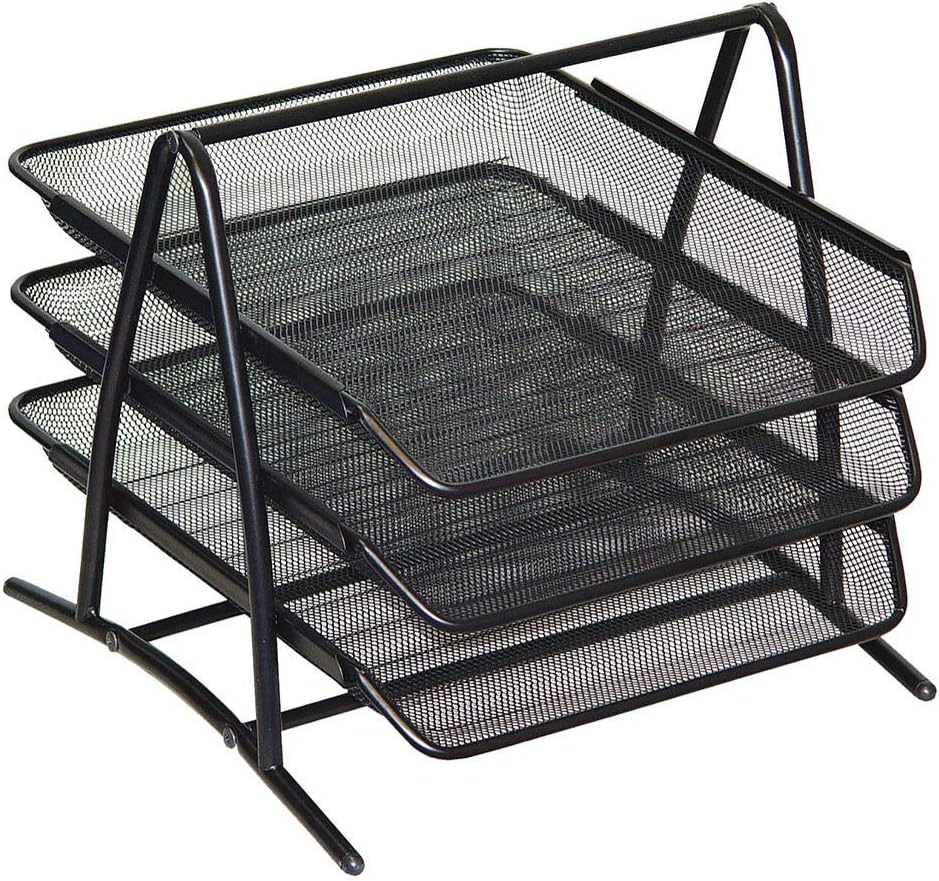 3 Tier A4 Mesh in Tray | Mesh Desk Organiser | for Home & Office | Black | File Holder Document Storage Letter Paper Organiser