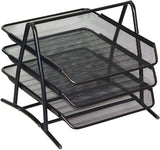 3 Tier A4 Mesh in Tray | Mesh Desk Organiser | for Home & Office | Black | File Holder Document Storage Letter Paper Organiser