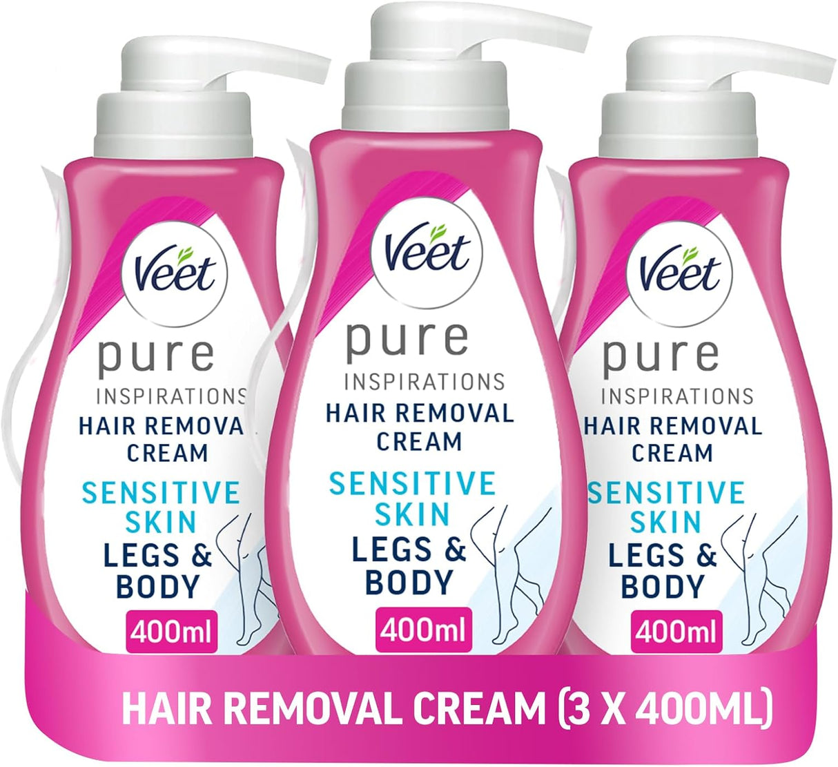 Veet Hair Removal Cream, 400ml, Veet Pure Sensitive Skin Hair Removal Cream, Depilatory Cream, Hair Removal Cream For Women, Hydrating, Exfoliating, Results In 5 Minutes.