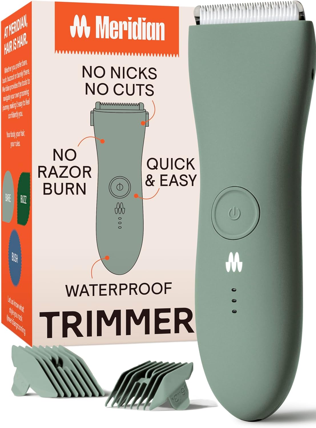 MERIDIAN Manscaping Body Hair Trimmer for Men - High Precision Ball Shaver, Groin and Body Groomer - Ideal for Pubic Hair and Intimate Male Grooming - Sage.