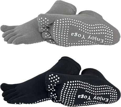 FOX-TECH 2 Pairs Yoga Socks for Women with Grips, Pilates Socks, Barre Socks,Women's Non-Slip Grip Toe Socks.