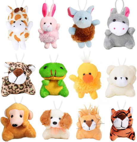 GEBETTER 12 Packs Mini Animal Plush Toy Assortments Stuffed Animals Keychain Set Small Stuffed Animal Plush Bulk Animal Keychain Decorations Carnival Prizes Party Favours for Kids.