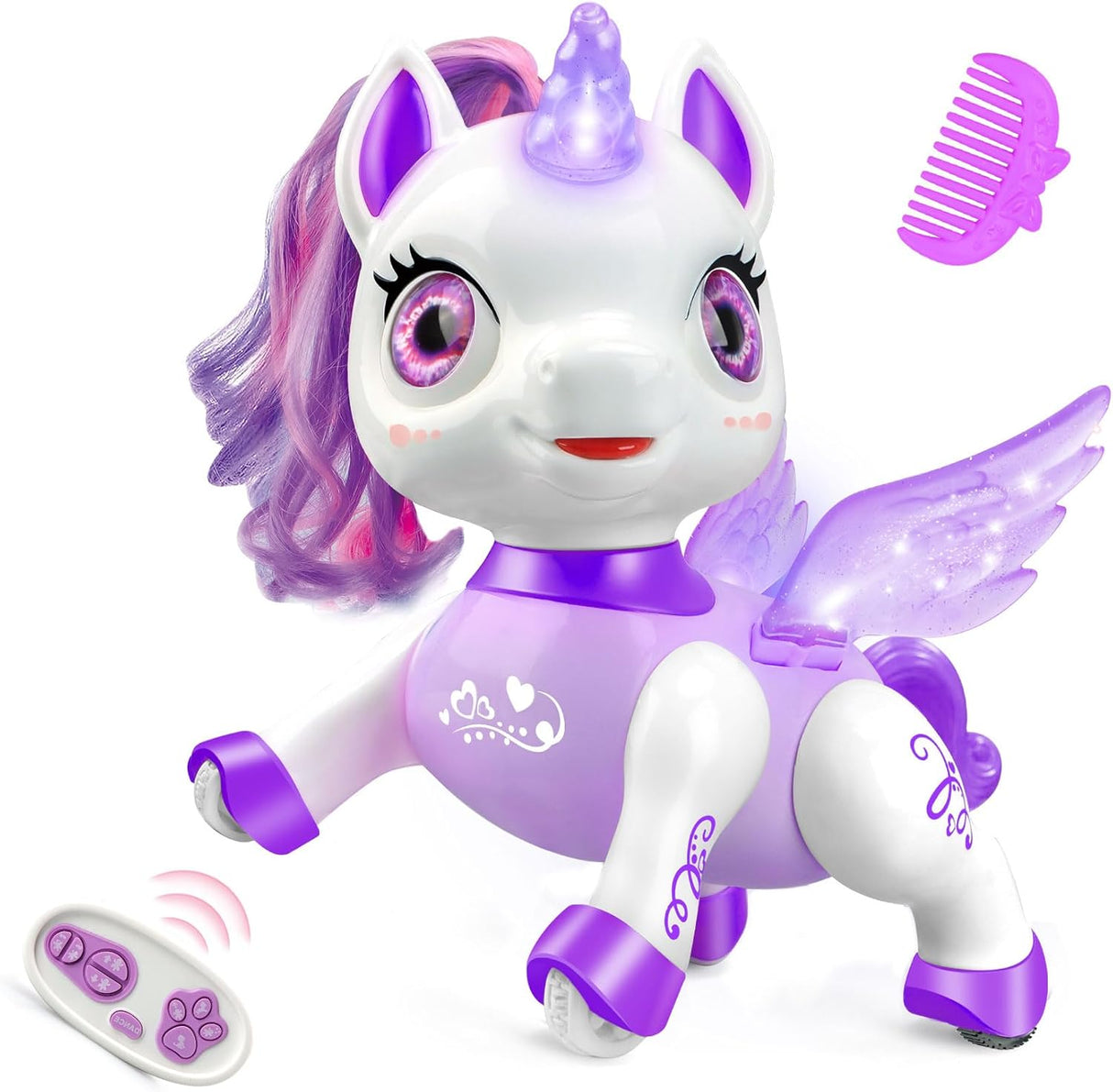 Britik Toys for 3-8 Year Old Kids: Remote Control Unicorn Robot Pets Toys Gifts for Age 3 4 5 6 7 8 9 10 11 12 Year Old Girls Toy Birthday Presents Interactive & Smart Unicorn Robotic Toy Purple.