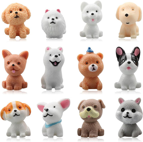 Luckious Dog Figurines Play Set Realistic Plastic Puppy Figurines, Miniature Mini Puppy Ornament,- 12 Realistic Mini Puppy Figures Miniature Dog Animal Toy Set Can be used as Dog Cake Decoration.