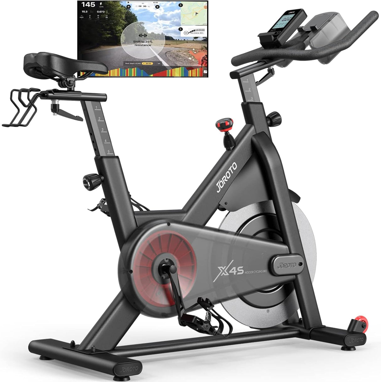 JOROTO X4S Bluetooth Exercise Bike - Indoor Cycling Bike with Readable Magnetic Resistance and Belt Drive Stationary Bikes (330 Pounds Capacity).