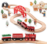 Giant bean Forest Theme Wooden Train Set for Toddler- 36PCS Expandable & Changeable Wooden Train Tracks Toy, for Kids Boys and Girls 3-7, Fits for Thomas The Train, Brio, Melissa & Doug.