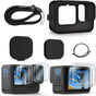 FitStill Silicone Sleeve Case for Go Pro Hero 12/Hero 11/Hero 10/Hero 9 Black, Lens Caps & Screen Protectors & Lanyard for Go Pro Hero 12/11/10/9 Black Accessories Kit.