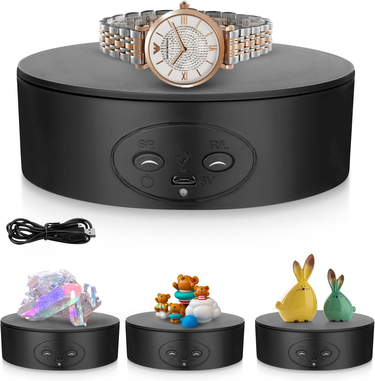 Couleeur Rotating Display Stand 360° Electric Rotating Platform,13cm Rotating Display Stand,Speed and Direction Adjustable Rotating Turntable for for Display Jewelry.