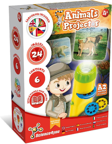 Science4you Animal Torch Projector for Children 4+ Years - Animal Toy for Kids includes 24 Images and Poster, Projector Torch for Kids, Scientific and Educational Toys for 4+.