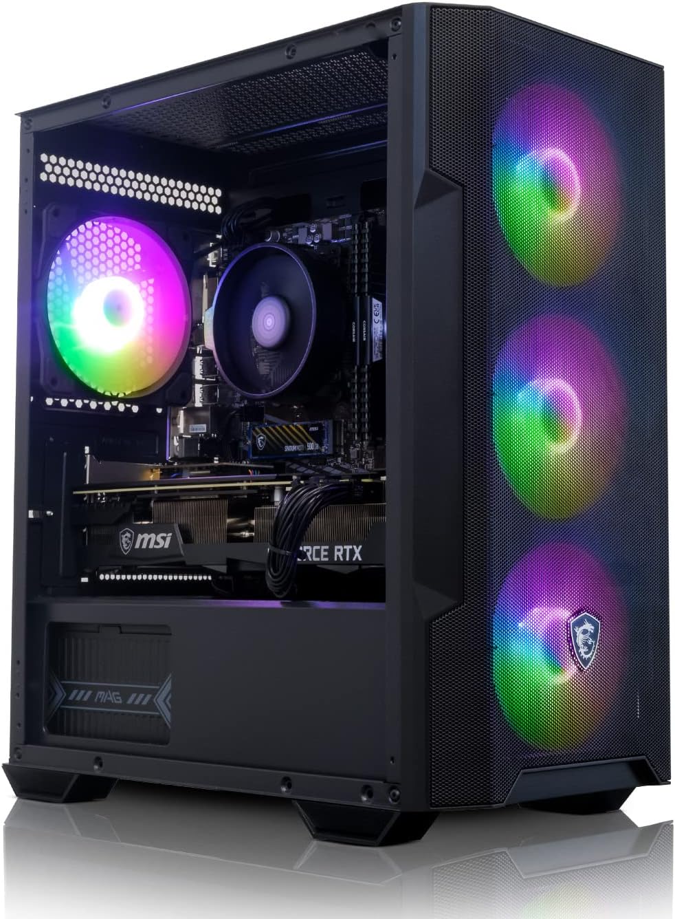 ADMI Gaming PC • Intel i5 13400F • Nvidia RTX 4070 12GB GDDR6 • 32GB 3200MHz DDR4 • 1TB NVME SSD • MB B660 • 700W PSU Bronze Rated • MSI 100R Black Mesh RGB Gaming PC Case • 600mps Wifi • Windows 11