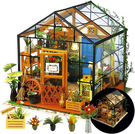 Rolife Wooden Dollhouse Kit, Cathy's Flower House, 1:24 Scale Greenhouse Mini House Furniture, Girls & Boys Gift, Birthday, Christmas, Valentine.