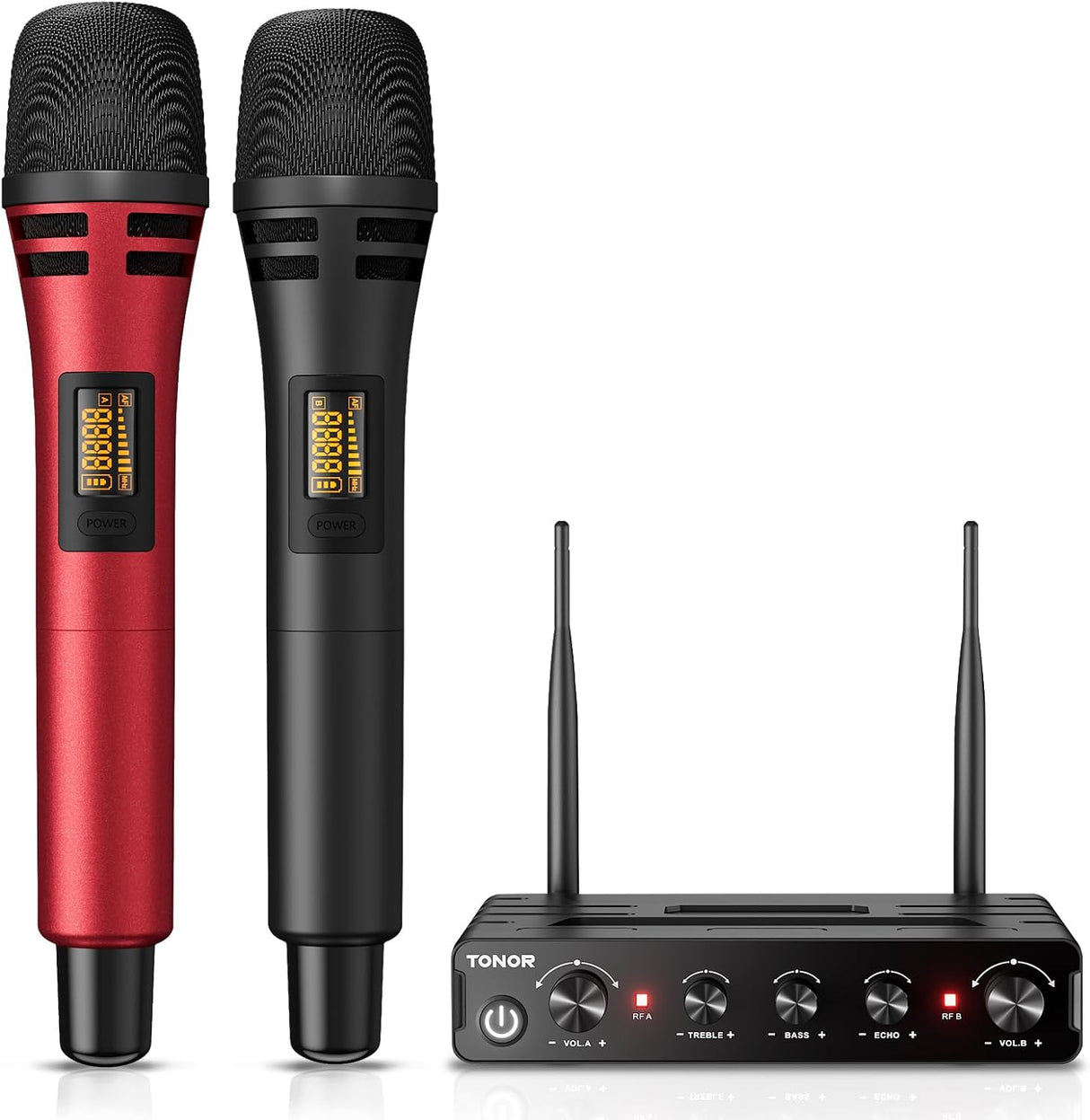 TONOR Wireless Microphones, UHF Cordless Dual Handheld Dynamic Karaoke Singing Mic System with Receiver for Karaoke, Wedding, DJ, Party, Speech, Church, Class, Outdoor Events TW350 Grey.