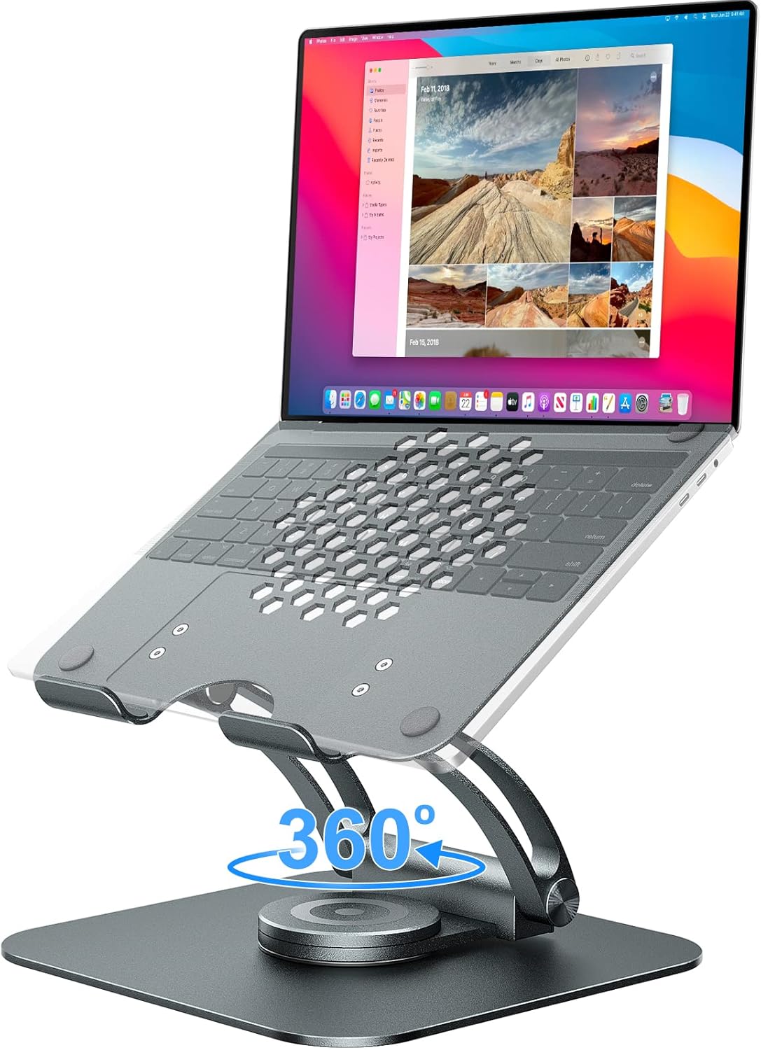 tounee Adjustable Laptop Stand for Desk, Ergonomic Laptop Holder with 360° Rotating Base, Portable Aluminum Computer Stand Laptop Riser Compatible with MacBook, Air, Pro, All Laptop 10-16"-Gray.