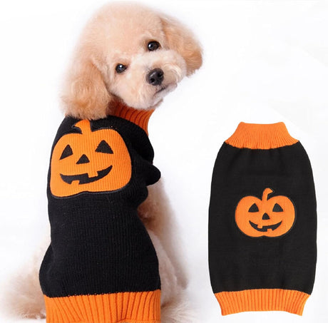 Dog Halloween Jumper Pet Dog Sweater Knitted Dog Pumpkin Costume Dog Halloween Costumes for Small Medium Large Dogs Funny Holiday Party Outfit for Cat and Puppy Black L.