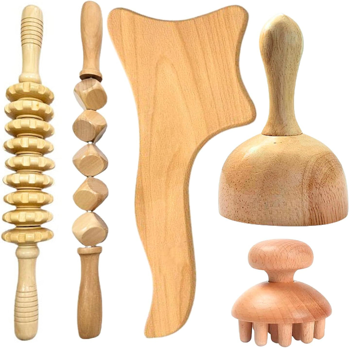 5-in-1 Wood Therapy Massage Tools for Body Contouring and Shaping - Pain Relief Wooden Body Sculpting Tools - Wooden Therapy Massage Tools for Muscles- Anti Cellulite Massage for Enhancing Circulation.