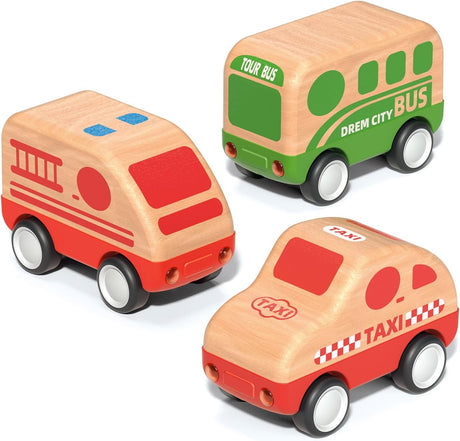 Wanborns 3pcs Wooden Toys Cars, Ambulance, Police Car and School Bus Educational Toy, Early Learning for Toddlers, Colorful Vehicles Play Set for 2 3 Year Old Boys Girls Christmas Birthday Gift.