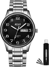 BOSCK Analog Mens Watch,40mm Easy Read Auto Date and Day Stainless Steel Business Watch for Men,30M Waterproof Sports Mens Wrist Watches.