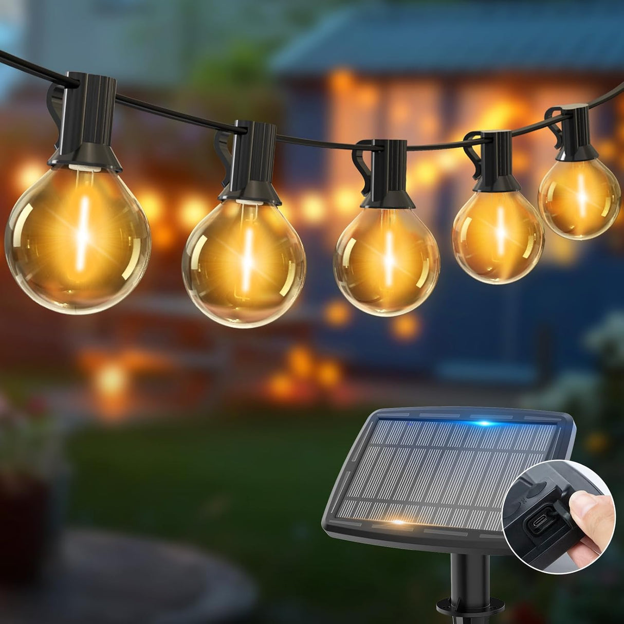 Woolmug 119.7FT Solar Festoon Lights Outdoor, 50+3 G40 LED Solar Powered Garden String Light Shatterproof Bulbs, Waterproof 5 Modes Hanging Patio Lighting for Outside Pergola Yard Party Gazebo.