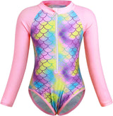 Jolikley Girls Swimming Costume One Piece Swimsuit Unicorn Swimwear Mermaid Swimming Costume Girls Rash Guard Kids Holiday Beachwear Swimmable Summer Bathing Suit Kids Wetsuit.