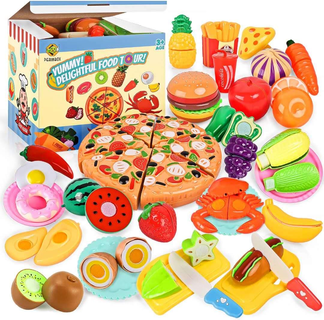 70PCS Kids Pretend Play Food Sets for Children Kitchen Toys Accessories Set BPA Free Plastic Pizza Toy Food Fruits and Vegetables Playset Christmas Birthday Gift Role Play Toys for Kids Boys Girls ….