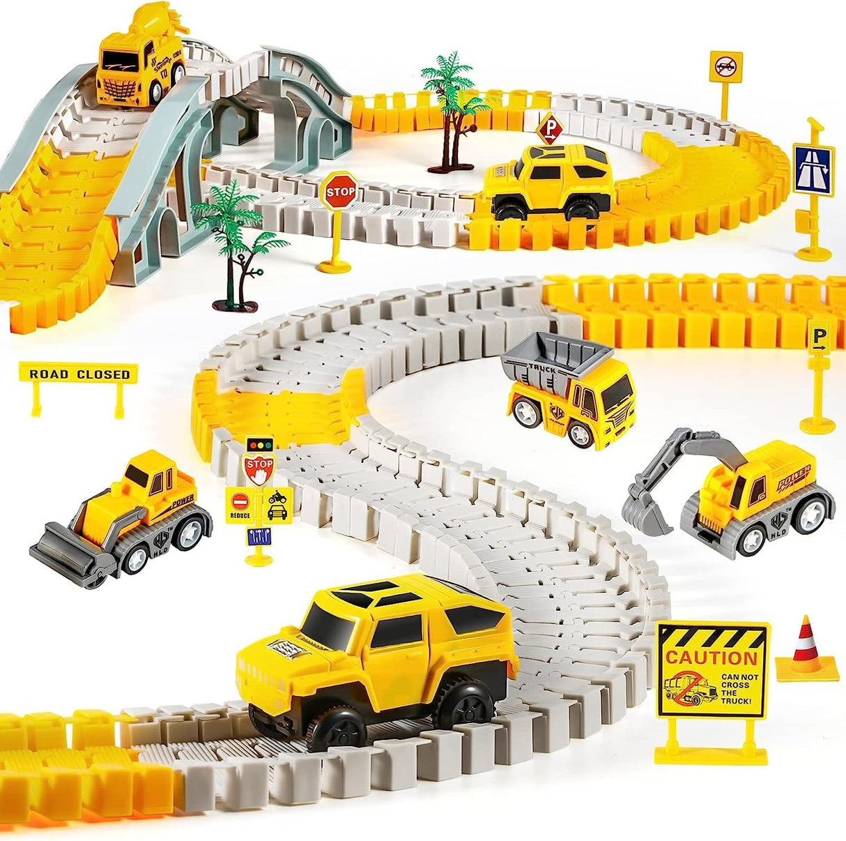 260 PCS Construction Race Tracks for Kids Toys, 2 Electric Cars, 4 Construction Cars, 1 Map & Flexible DIY Track Set, Engineering Presents for 3 4 5 6 Year Old Boys Girls.