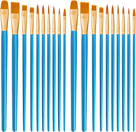 CNMTCCO Paint Brushes 20 PCS Nylon Hair Paint Brushes Set for Acrylic Oil Watercolor Gouache Painting Face Paint Brushes for Children and Adults (Blue).