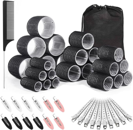 Mabufun 46 PCS Hair Rollers With Clips For Long Hair Curlers Velcro Rollers Jumbo Hair Rollers Self Grip Hair Roller Set 22 Stainless Steel Clips And A Storage Bag.