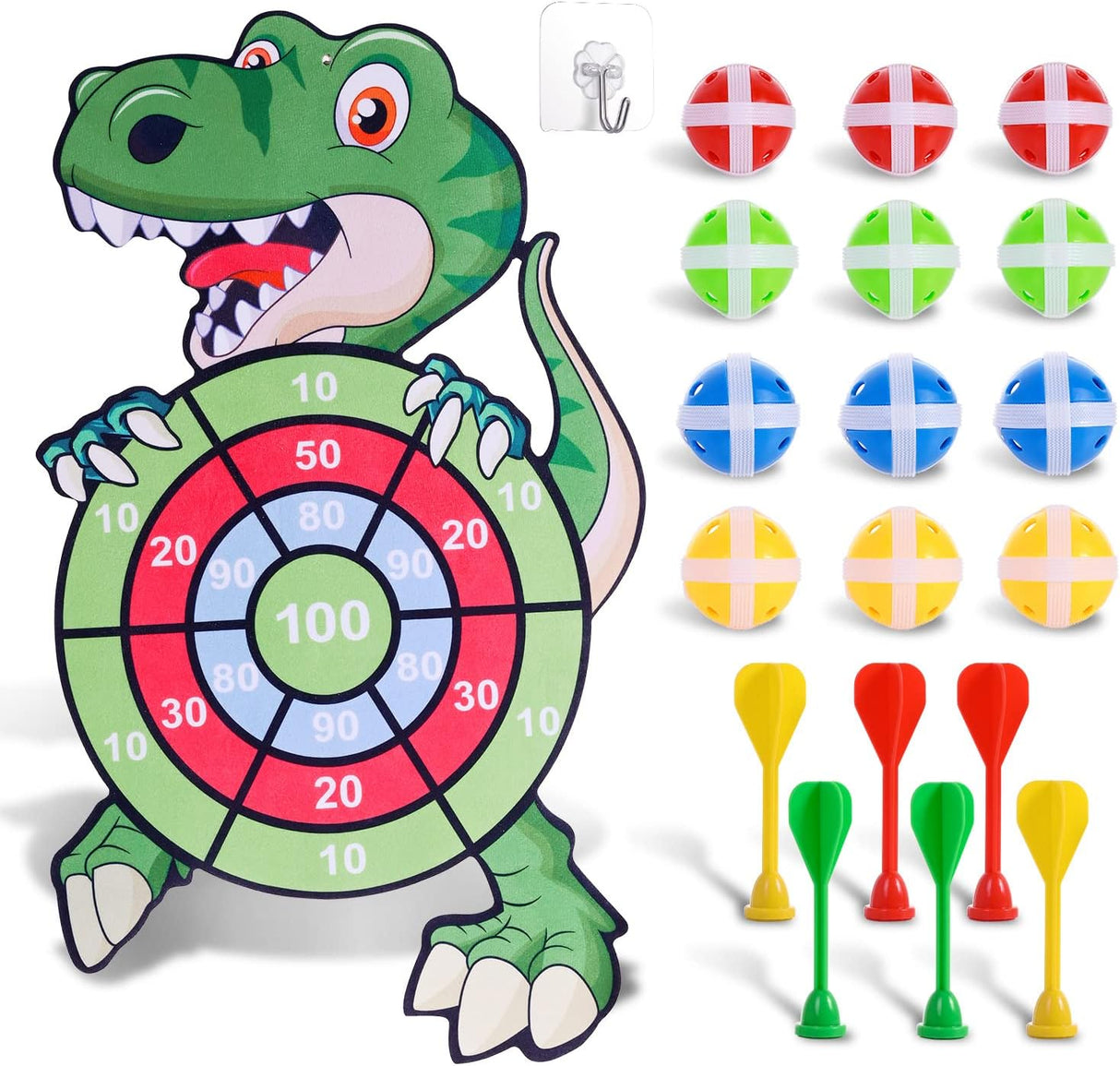 30" Large Dinosaur Dart Board for Kids with 12 Sticky Balls, Indoor Outdoor Sport Games Multi-Player Party Game, Cartoon Animal Dart Board Toys for Kids 3-12 Years Childrens Boys Girls Birthday.