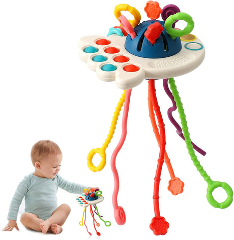 Montessori Toys, Silicone Pull String Activity Toy, Sensory Toys for Toddlers, Travel Toys for Babies, Early Development Baby Toys Fine Motor Skills Toys for 18+ Months.