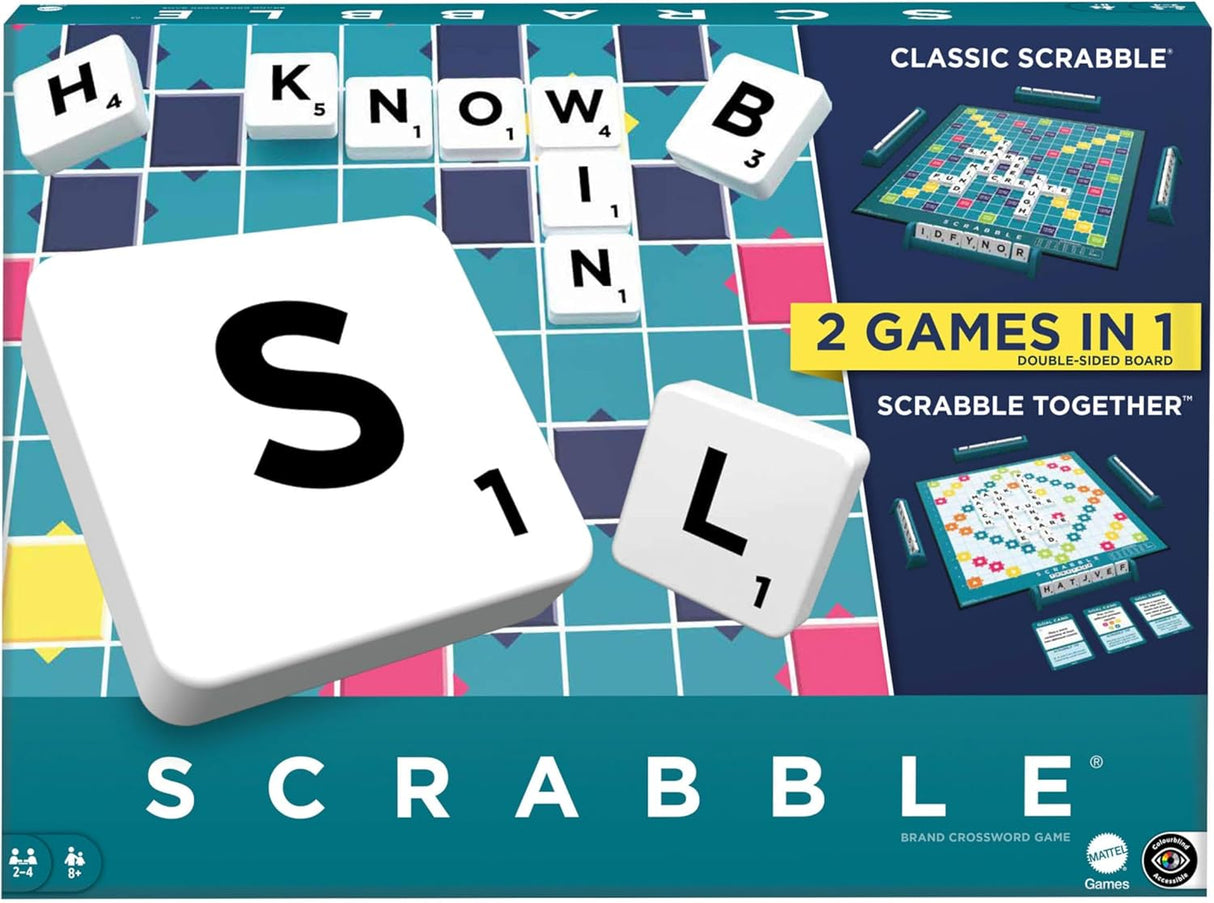 Mattel Games Classic Scrabble, Original Crossword Board Game, English Version, Family Board Game for Adults and Kids, Word Game for 2 to 4 Players, Ages 10 and Up, English Version, Y9592.