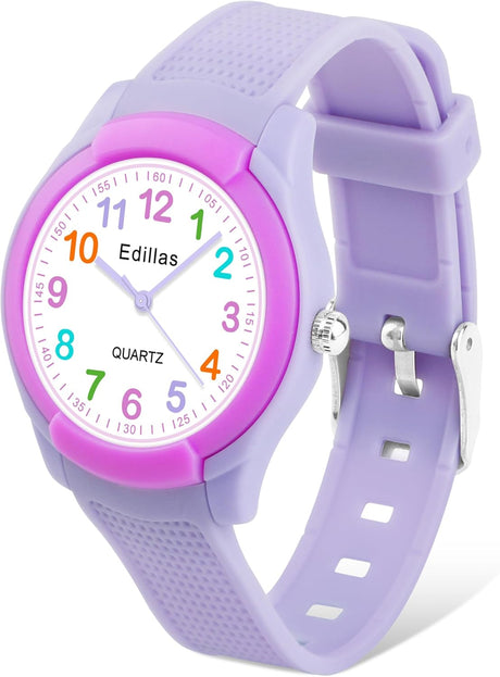 Edillas Kids Watches, Children Analogue Quartz Watch for Boys Girls Kids Waterproof Time Teach Watches, Color Dial Soft Band Wrist for Kids Sport Outdoor Wrist Watches.