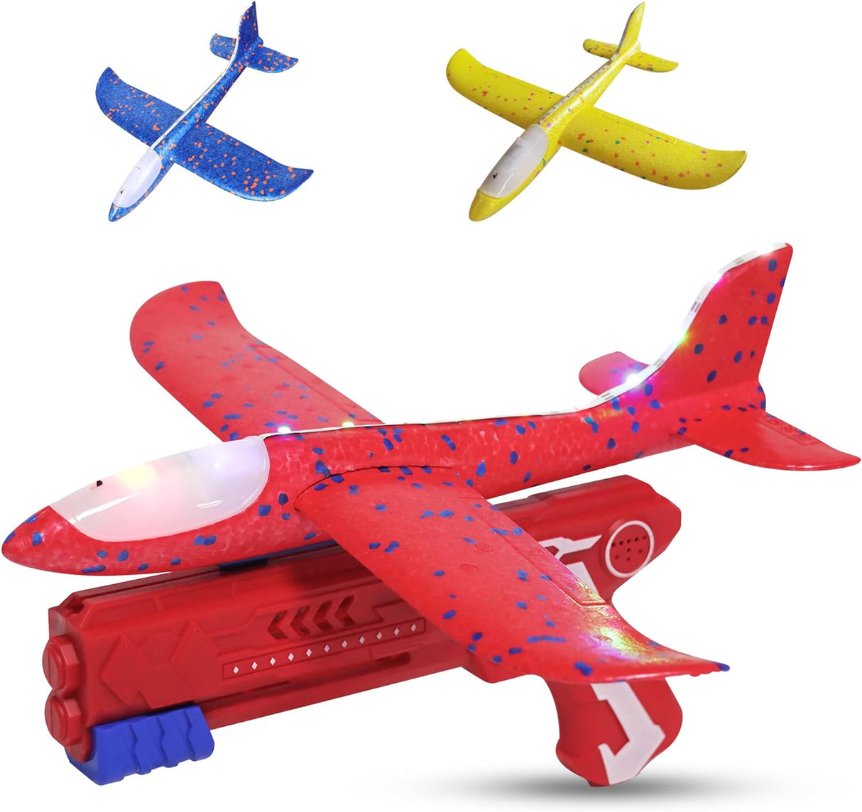 easywings Airplane launcher toy with LED lights, 4 flight modes, 3 foam airplanes and customisable stickers, great aeroplane gift for kids, cool presents for boys birthday, UK brand.